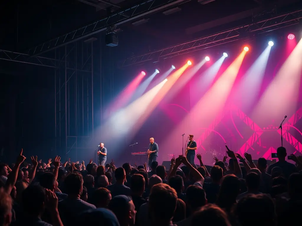 A dynamic image of a live band performing on stage at TTC Game Club Hue, with enthusiastic audience members in the foreground.